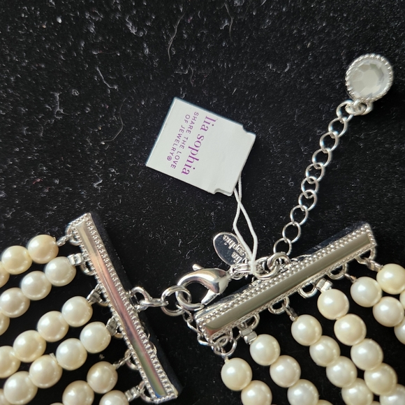 Lia Sophia Uptown 6 Strand Simulated Pearl Necklace - Picture 3 of 6